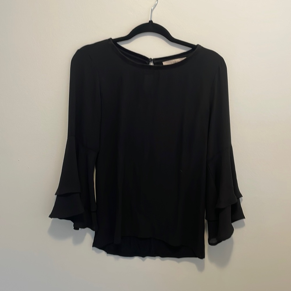 Ruffled Sleeve Black Shirt from Loft